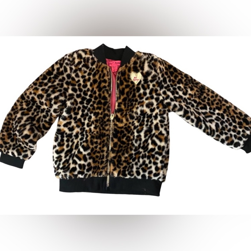Betsey Johnson Toddler Girls Plush Leopard Bomber Jacket